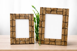 Cadre photo en bois artisanal Bela, mosaïque incrustée, rectangulaire, vertical, pour table, en bois naturel, décoration pour la maison - Product Image 2