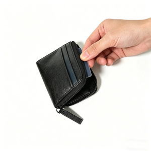 [High Quality] Castello Genuine Vegetable Tanned Leather Unisex Short Card Pouch 8.5x12.5cm Zipper Polyester Lining Fashion - Product Image 1