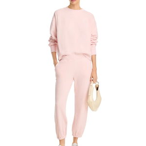 Winter High Quality Mohair Sweat Suit Women Custom Logo Blank Tracksuit 100% Cotton Two Piece Set - Product Image 1