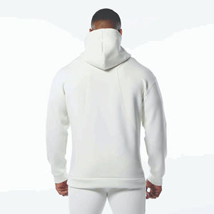 Men's <b>White</b> Hooded <b>Tracksuit</b> Full Sleeve Casual Autumn Wear With Side Pockets Regular Fit Solid Color 100% Cotton - Product Image 3