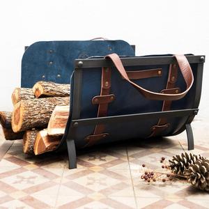 Custom Genuine Leather Wood <b>Carrier</b> Heavy Duty Portable Firewood <b>Carrier</b> <b>Bag</b> Vintage Log Tote Fireplace Holder LWC-0035 - Product Image 1