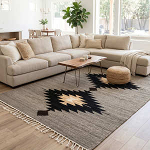 Handmade Geometric Kilim Area Rug Cotton Blend Rectangle Vintage Style Living Room Rug with Fringe <b>Edge</b> Bedroom Kilim Rugs - Product Image 6