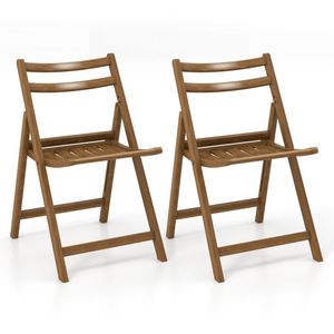 Set of 2 <b>Folding</b> <b>Dining</b> <b>Chairs</b> Rubber Wood Frame with Slatted Seat - Product Image 1