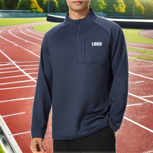 Camiseta Deportiva de Manga Larga con Cierre de Cremallera para Hombre, Color Sólido, Secado Rápido, Poliéster, Informal, para Exteriores, con Logotipo Frontal con Impresión por Transferencia de Calor - Product Image 4