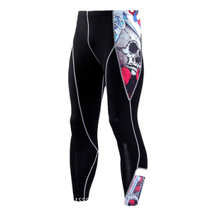 Men's Black Full Length Compression Pants Skull Print Quick Dry Sporty Fit Lightweight Spandex Polyester Elastic Waist - Product Image 3