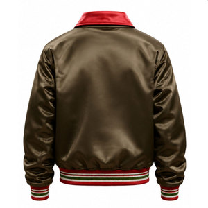 Chaqueta Varsity a Cuadros Marrón para Hombre con Logotipo Bordado y Diseños de Parches, Cuello Camisero, Estilo Casual, Material de Poliéster y Algodón - Product Image 3
