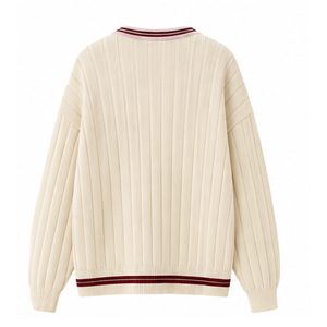 Men's Cream Ribbed Knit Pullover <b>Sweater</b> Full Sleeve Solid Color Autumn Wear Acrylic Material Regular Fit <b>Sweaters</b> Pakistan - Product Image 2