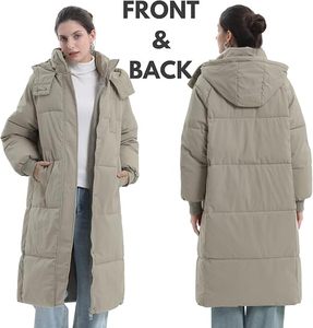 Women's Long Quilted Hooded Winter Coat Solid Color Full Sleeve Thick Polyester Fiber Warm Keeper Zipper Closure - Product Image 2