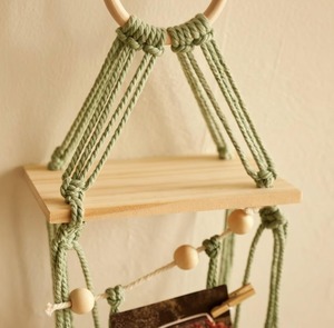 Designer Leaf Pattern Macrame Wall Hanging Shelf Suitable For Photo Display Frames And <b>Small</b> Art Pieces Wholesale From India - Product Image 2