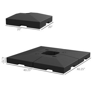 Set di 4 basi nere per ombrelloni a braccio da 3 metri per cortili e palestre, capacità 80 kg (acqua)/120 kg (sabbia) - Product Image 3