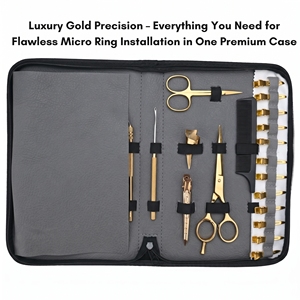 Kit complet d'application d'extensions capillaires avec fil passeur à boucle, pince à ouvrir les perles, peigne, pinces et ciseaux de précision - Product Image 3