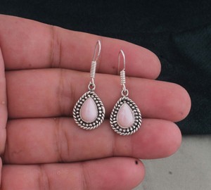 Pendientes Colgantes de Plata de Ley 925 con Ópalo Rosa, Piedra Preciosa Natural, Estilo Bohemio Vintage, en Forma de Lágrima, Venta al por Mayor, Directo de Fábrica, para Compromiso - Product Image 3