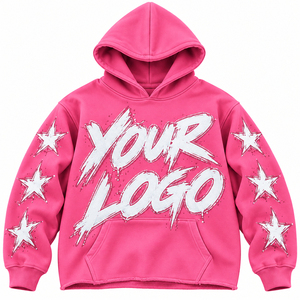 Sweat à capuche pour homme, coupe classique, logo étoiles imprimé en relief, poche avant, style hip-hop, manches classiques, en molleton tricoté, écologique 100% - Product Image 4