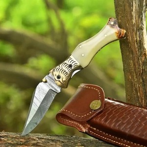 Factory Wholesale Damascus Folding <b>Knife</b> with Genuine <b>Bone</b> <b>Handle</b> Handmade Outdoor Survival Hunting Pocket <b>Knife</b> - Product Image 1