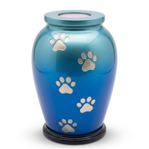 Pet Cremation Urn <b>Silver</b> Paw Prints European American Style Customizable Design 220 Cubic Inch Capacity Dog Cat Ashes - Product Image 1