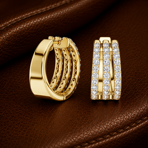 Round Cut Lab Grown Diamond <b>Earring</b> 10K 14K Solid Gold <b>Huggie</b> Hoop <b>Earring</b> DEF VVS Triple Row Pave Wedding <b>Earring</b> ODM Wholesale - Product Image 1