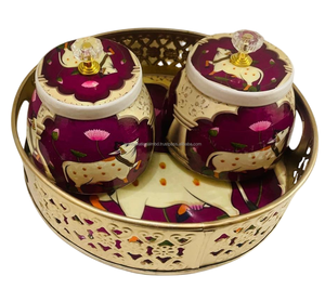Juego de 2 bandejas de metal pichwai con tarro para regalar - Product Image 1
