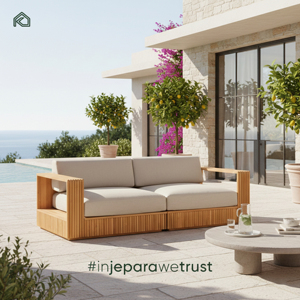 Conjunto de Muebles de Jardín de 4 Piezas en Madera de Teca, Impermeables, con Cojines Blancos, para Hotel o Resort, Estilo Contemporáneo, March Expo - Product Image 1