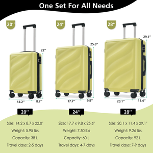 Ensemble de bagages légers et durables en 3 pièces, valises en ABS avec roulettes pivotantes et serrure TSA, bagages de voyage à enregistrer - Product Image 2