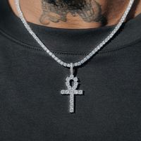 Pendentif Clé de Glace en Moissanite Argentée, Collier Statement Hip Hop Tonalité Blanche, Bijou de Mode de Luxe, Accessoire Charme, Collier Clé