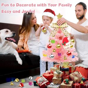 Set di 4 Decorazioni Natalizie Rosa per Esterni, 80 Luci LED Solari Multicolore Impermeabili per Albero di Natale - Product Image 2