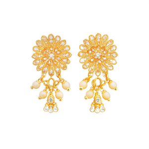 Pendientes de Flor con Piedras Kundan y Baño de Oro - 13114896PK - Product Image 2