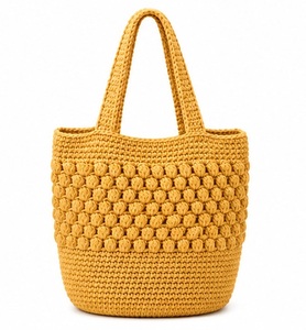 Sac fourre-tout en crochet bleu, couleur unie, style bohème, ouvert, pour la plage, sac à main d'été pour femme - Product Image 2