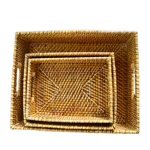 Bandeja de ratán rectangular con nácar, bandeja de ratán decorativa, almacenamiento y exhibición de café, pan, comida, fruta - Product Image 5