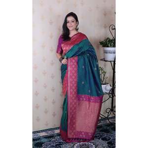 Green Soft Silk Banarasi Wavy Unique Zari Woven Saree <b>Traditional</b> <b>Chinese</b> <b>Clothing</b> Elite Weaves 650g - Product Image 2