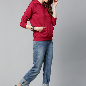 Unisex Red Hooded Sweatshirt Oversized Fit Corduroy Fleece Casual Pocket Design Winter Wear Lantern Sleeve Anti-Pilling - Product Image 2