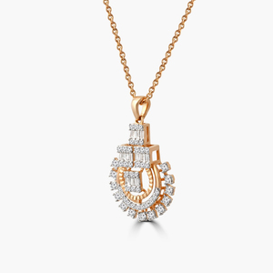 Rose Gold Diamond Pendant Necklace Geometric Baguette Cut Channel Setting Luxury Unisex <b>Box</b> <b>Chain</b> Everyday Wear - Product Image 2