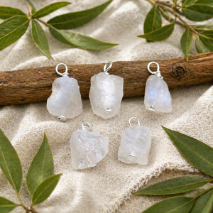 Moonstone Wire <b>Wrapped</b> Pendant Silver Plated 8 - 10mm Natural Gemstone Charm Jewelry Making Supply Birthstone June - Product Image 1