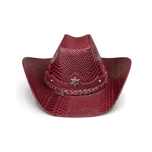 Sombrero vaquero occidental personalizado con patrón de piel de serpiente, sombrero de vaquera de cuero genuino con adornos de estrellas metálicas, accesorio de moda occidental para la cabeza. - Product Image 1