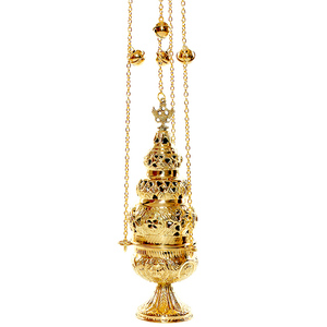 กระถางทองเหลืองที่สวยงามพร้อมโซ่4เส้นและระฆัง12อัน - Product Image 1