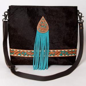 Venta caliente Vintage Correa única piel de vaca cierre de cremallera bolso de hombro de mujer moda occidental tallado lienzo borla bohemio - Product Image 1