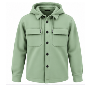 Chaqueta con Capucha Color Verde Salvia para Hombre, con Botones al Frente, Manga Larga, Estilo Utilitario, con Bolsillos en el Pecho, Ropa Casual para Exteriores y Calle - Product Image 1