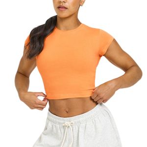 T-shirt court basique personnalisé pour femme, coupe slim, micro-côtelé, manches courtes, été 2025, pour le sport, l'entraînement et les loisirs, vente en gros - Product Image 4