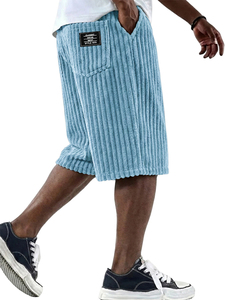 Pantalones Cortos Casuales para Hombre, Tejido Acanalado, Bordados, Elásticos, Cintura Media, Color Sólido, Cómodos, Transpirables, Estilo Vintage, Secado Rápido - Product Image 5