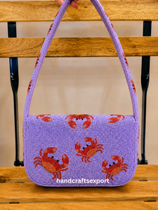 Bolso de Hombro de Lujo Hecho a Mano con Cuentas de Semillas y Diseño de Cangrejo Marino, Bolso de Moda para Mujer Bordado |   Logotipo Personalizado Ecológico y Ligero - Product Image 3