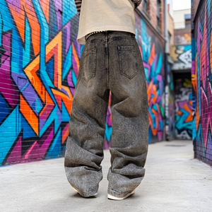 Pantalones de mezclilla anchos de algodón para hombre, estilo Y2K, hip hop, casuales, a la moda, holgados, con diseño único de perlas y bolsillos, para uso diario y urbano, colección 2026 - Product Image 4