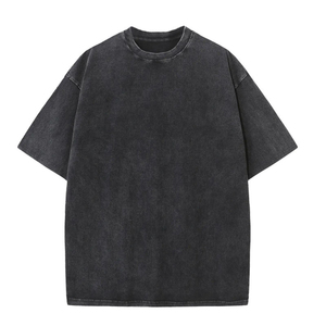 เสื้อยืดผู้ชายสไตล์วินเทจฟอกสี ผ้าถักเนื้อนุ่ม 100% คอตตอน สตรีทแวร์ลำลอง ทรงโอเวอร์ไซส์ ใส่สบาย - Product Image 4