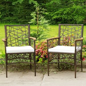 Ensemble de 2 chaises de bistrot en rotin PE pour patio, avec accoudoirs en bois d'acacia et coussins - Product Image 2