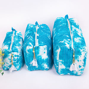 Handblock Cotton Makeup <b>Bags</b> For Storage <b>Travel</b> Toiletry Customized Cosmetic Organizer Pouch Sustainable Waterproof Reusable Set - Product Image 1