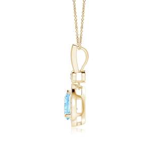 Pendentif en or 14 carats certifié IGI, véritable aigue-marine taille poire 6x4mm 0,35 carats, pavé de diamants, halo, fait main, bijoux fins, pendentif goutte d'eau - Product Image 2