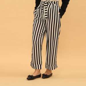 Blkwht Women's Silk <b>Trousers</b> with Self <b>Belt</b> Digital Printed Grip PL5030 - Product Image 2