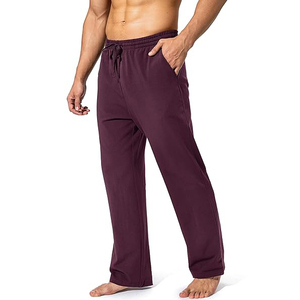 Burgundy Wine Solid Lounge Drawstring Elastic Waist Straight Leg Casual Men Trousers Soft Jersey Relaxed - Product Image 2