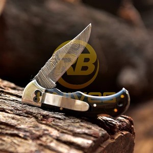 Cuchillo Plegable OEM de Acero de Damasco con Punta Caída, Mango de Micarta, Borde Biselado y Hoja Fija de 0.6mm de Grosor - Product Image 4