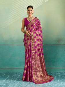 Indian Silk <b>Saree</b> With Zari Work And Peacock And Elephant Design - Product Image 3