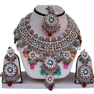 Indian Royal Zircon Silver Plated Alloy Bridal Set Women Engagement Wedding Anniversary Party Ethnic Traditional Elegance Regal - Product Image 2