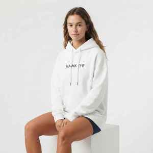 Sweat-shirt blanc surdimensionné pour femme, 100% coton molletonné, manches longues, avec logo sur le devant et poches latérales, vêtements décontractés d'automne - Product Image 5
